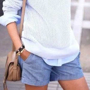 Banana Republic Steele Blue Linen-Look Cotton Chambray Mid Rise Shorts, 6